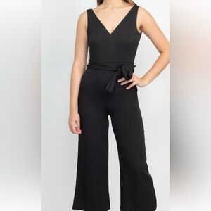 NWT Sam Edelman V-Neck Sleeveless Tie Waist Zipper Back Crop Crepe Jumpsuit 4
